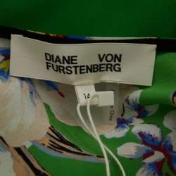 Pre Owned Diane Von Furstenberg Green Floral Printed Silk Cowl Neck Maxi Dress XL