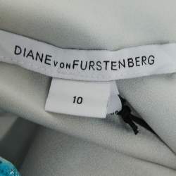 Pre Owned Diane Von Furstenberg Blue Metallic Dot Silk Wrap Mini Dress L