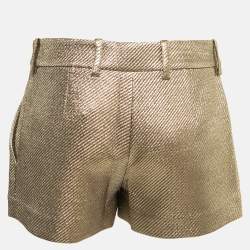 Pre Owned Diane Von Furstenberg Gold Lame Mini Shorts M