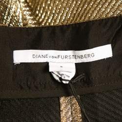 Pre Owned Diane Von Furstenberg Gold Lame Mini Shorts M