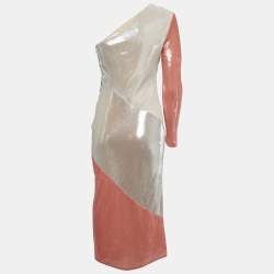 Diane Von Furstenberg Off-White/Light Orange Sequined Silk One Shoulder Midi Dress S
