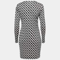 Pre Owned Diane Von Furstenberg Black Chain Link printed Silk Knit Reina Dress M
