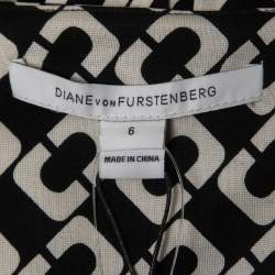Pre Owned Diane Von Furstenberg Black Chain Link printed Silk Knit Reina Dress M