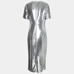 Pre Owned Diane Von Furstenberg Silver Sequined Midi Dress L