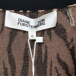 Pre Owned Diane Von Furstenberg Pink/Black Tiger Striped Knit Cardigan XL