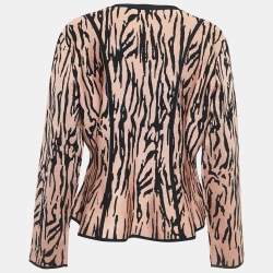 Pre Owned Diane Von Furstenberg Pink/Black Tiger Striped Knit Cardigan XL