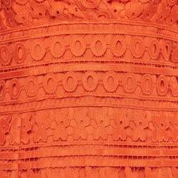 Pre Owned Diane Von Furstenberg Orange Guipure Lace Tiana Sleeveless Dress M