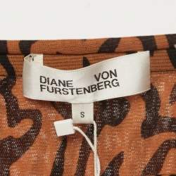 Pre Owned Diane Von Furstenberg Orange Print Stretch Knit Caspian Tigress Midi Skirt S