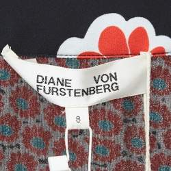 Pre Owned Diane Von Furstenberg Black/Multicolor Floral Printed Crepe Wrap Skirt M