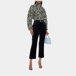 Pre Owned Diane Von Furstenberg Navy Blue Velvet Pants M (US 6)