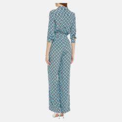 Diane Von Furstenberg Blue printed Silk Jumpsuit M (US 6)