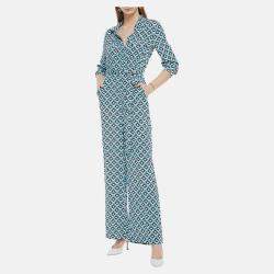 Diane Von Furstenberg Blue printed Silk Jumpsuit M (US 6)