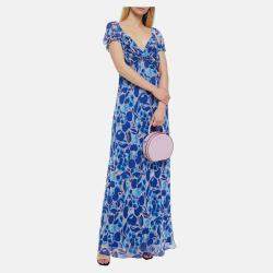Pre Owned Diane Von Furstenberg Blue/Pink Printed Chiffon Maxi Dress XXL (US 12)