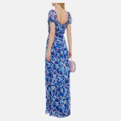 Pre Owned Diane Von Furstenberg Blue/Pink Printed Chiffon Maxi Dress XXL (US 12)