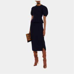 Pre Owned Diane Von Furstenberg Navy Blue Knit Midi Skirt S
