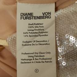 Diane Von Furstenberg Cream Sequin and Silk One Shoulder Bias Midi Dress S