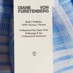 Pre Owned Diane Von Furstenberg Blue & White Printed Crepe Shirt M