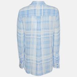 Pre Owned Diane Von Furstenberg Blue & White Printed Crepe Shirt M