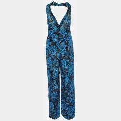 Diane Von Furstenberg Callow Black Printed Silk Halter Neck Jumpsuit M