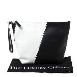 Pre Owned Diane von Furstenberg White/Black Leather Wristlet Clutch