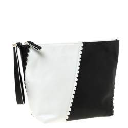 Pre Owned Diane von Furstenberg White/Black Leather Wristlet Clutch