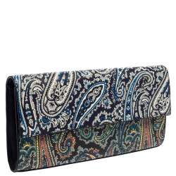 Pre Owned Diane Von Furstenberg Multicolor Paisley Print Leather Flap Clutch