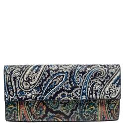 Pre Owned Diane Von Furstenberg Multicolor Paisley Print Leather Flap Clutch