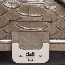 Pre Owned Diane von Furstenberg Black/Olive Green Suede and Python Embossed Leather Shoulder Bag