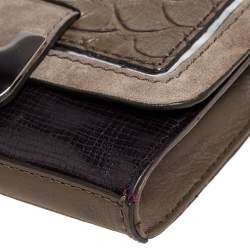 Pre Owned Diane von Furstenberg Black/Olive Green Suede and Python Embossed Leather Shoulder Bag