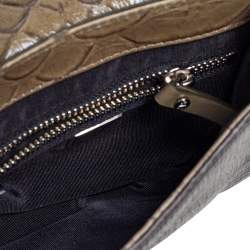 Pre Owned Diane von Furstenberg Black/Olive Green Suede and Python Embossed Leather Shoulder Bag