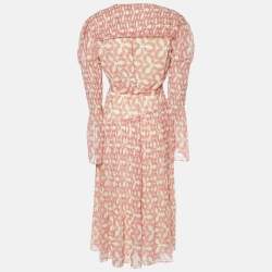 Pre Owned Diane Von Furstenberg Coral Pink Crepe Wrap Midi Dress M