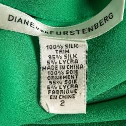 Pre Owned Diane Von Furstenberg Green Silk Long Sleeve Mini Dress S