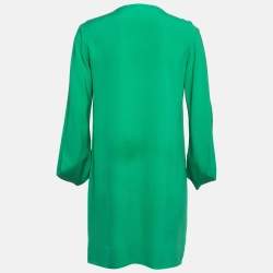 Pre Owned Diane Von Furstenberg Green Silk Long Sleeve Mini Dress S