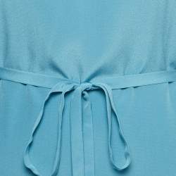Pre Owned Diane Von Furstenberg Blue Silk Belted Mini Shift Dress M