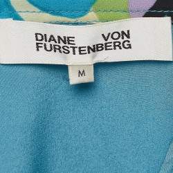 Pre Owned Diane Von Furstenberg Blue Silk Belted Mini Shift Dress M