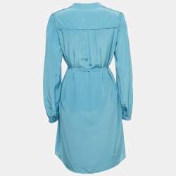 Pre Owned Diane Von Furstenberg Blue Silk Belted Mini Shift Dress M