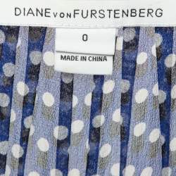 Pre Owned Diane Von Furstenberg Blue Printed Silk V Neck Ruffled Mini Dress XS