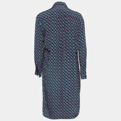 Pre Owned Diane Von Furstenberg Multicolor Printed Crepe Pleated Shirt Dress S