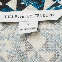 Diane Von Furstenberg Blue Printed Silk Jersey Wrap Dress M