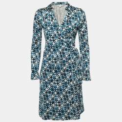 Diane Von Furstenberg Blue Printed Silk Jersey Wrap Dress M