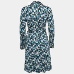 Diane Von Furstenberg Blue Printed Silk Jersey Wrap Dress M