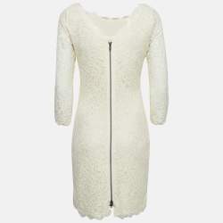 Pre Owned Diane Von Furstenberg Cream Lace Mini Zarita Dress M