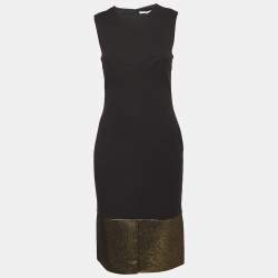 Diane Von Furstenberg Black/Gold Lurex and Jersey Blee Midi Dress M