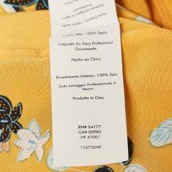 Pre Owned Diane Von Furstenberg Yellow Floral Print Silk Crop Wrap Shirt L
