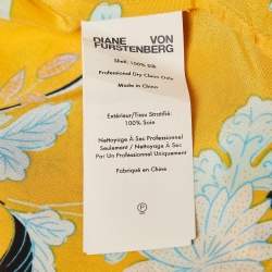 Pre Owned Diane Von Furstenberg Yellow Floral Print Silk Crop Wrap Shirt L