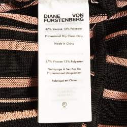 Pre Owned Diane Von Furstenberg Black/Pink Stretch Knit Edeline Wrap Dress S