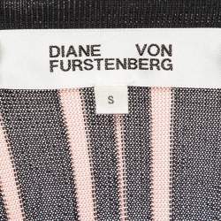 Pre Owned Diane Von Furstenberg Black/Pink Stretch Knit Edeline Wrap Dress S
