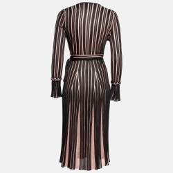 Pre Owned Diane Von Furstenberg Black/Pink Stretch Knit Edeline Wrap Dress S
