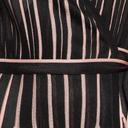 Pre Owned Diane Von Furstenberg Black/Pink Stretch Knit Edeline Wrap Dress S