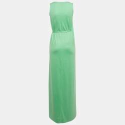 Pre Owned Diane Von Furstenberg Green Silk & Cotton Knit Wrap Dress XS